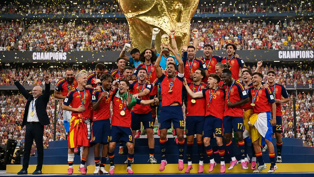 Spain Football national team raising World Cup