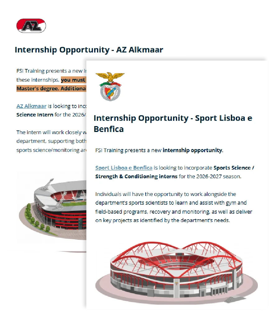 Preview de ofertas de prácticas del AZ Alkmaar y SL Benfica